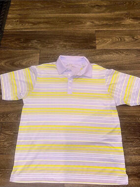 adidas Climacool Striped Golf Polo Purple & Yellow Size Medium